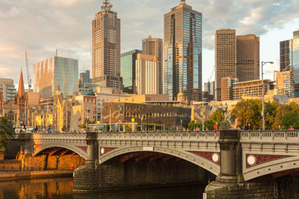 Skyscraper City of Melbourne skyline from the Gate Bridge