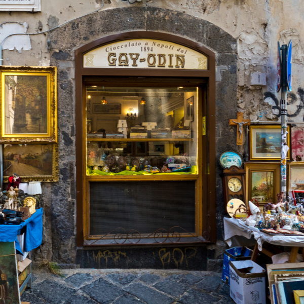exterior of the oldest chocolate shop in naples