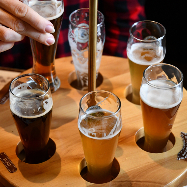 sampling different beers at a berlin brewery in winter