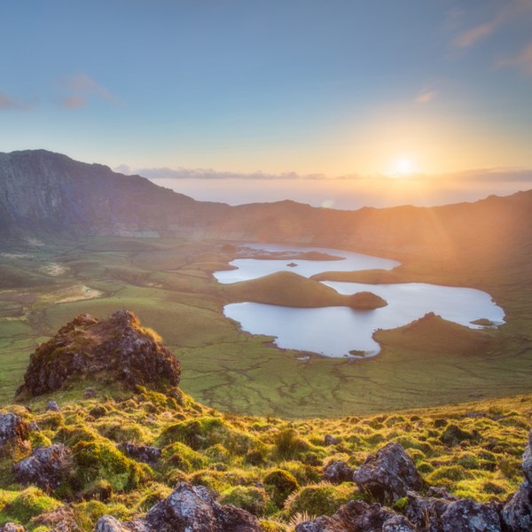 crater and lake on corvo island in the azores