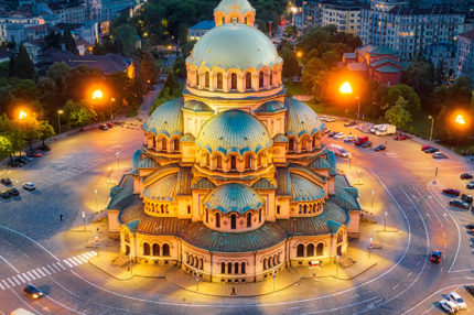 View of the Bulgarian Orthodox cathedral in Sofia at night