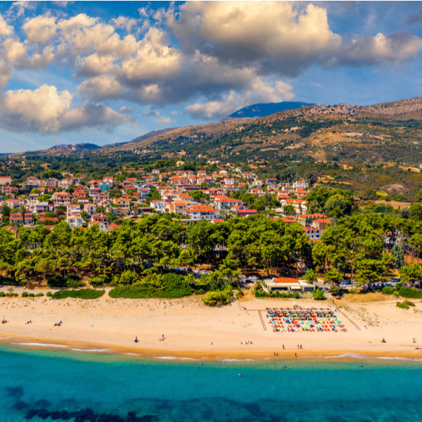 view of skala beach in kefalonia