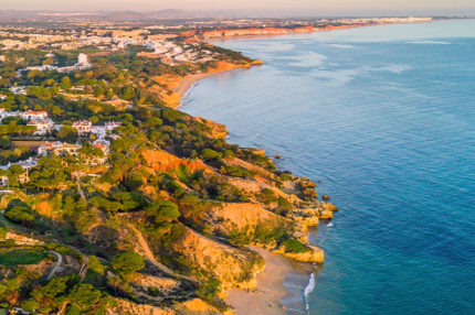 Aerial coastal view of Albufeira area, Algarve, Portugal